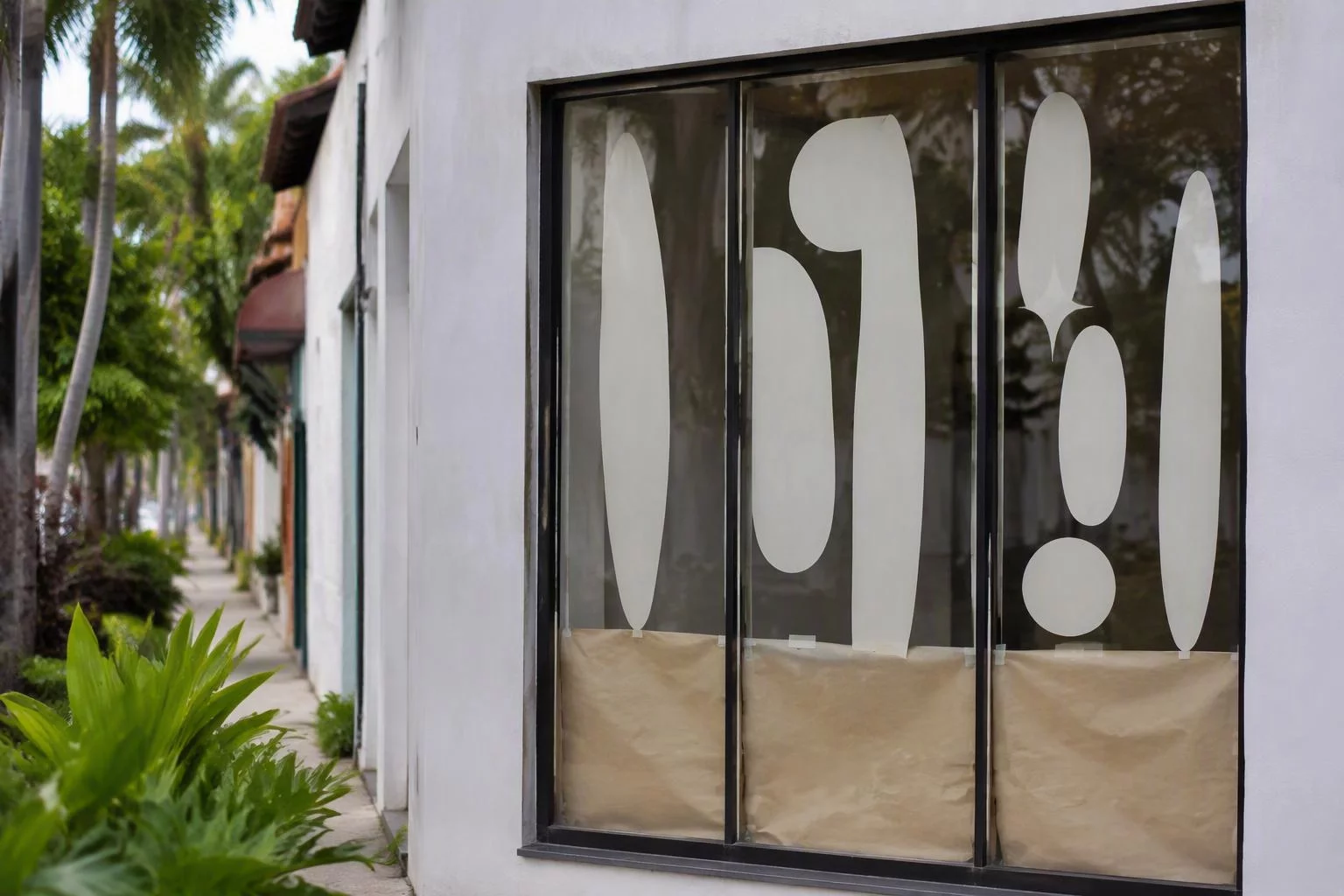 Vitrine recém-adesivada de uma loja em véspera de inauguração