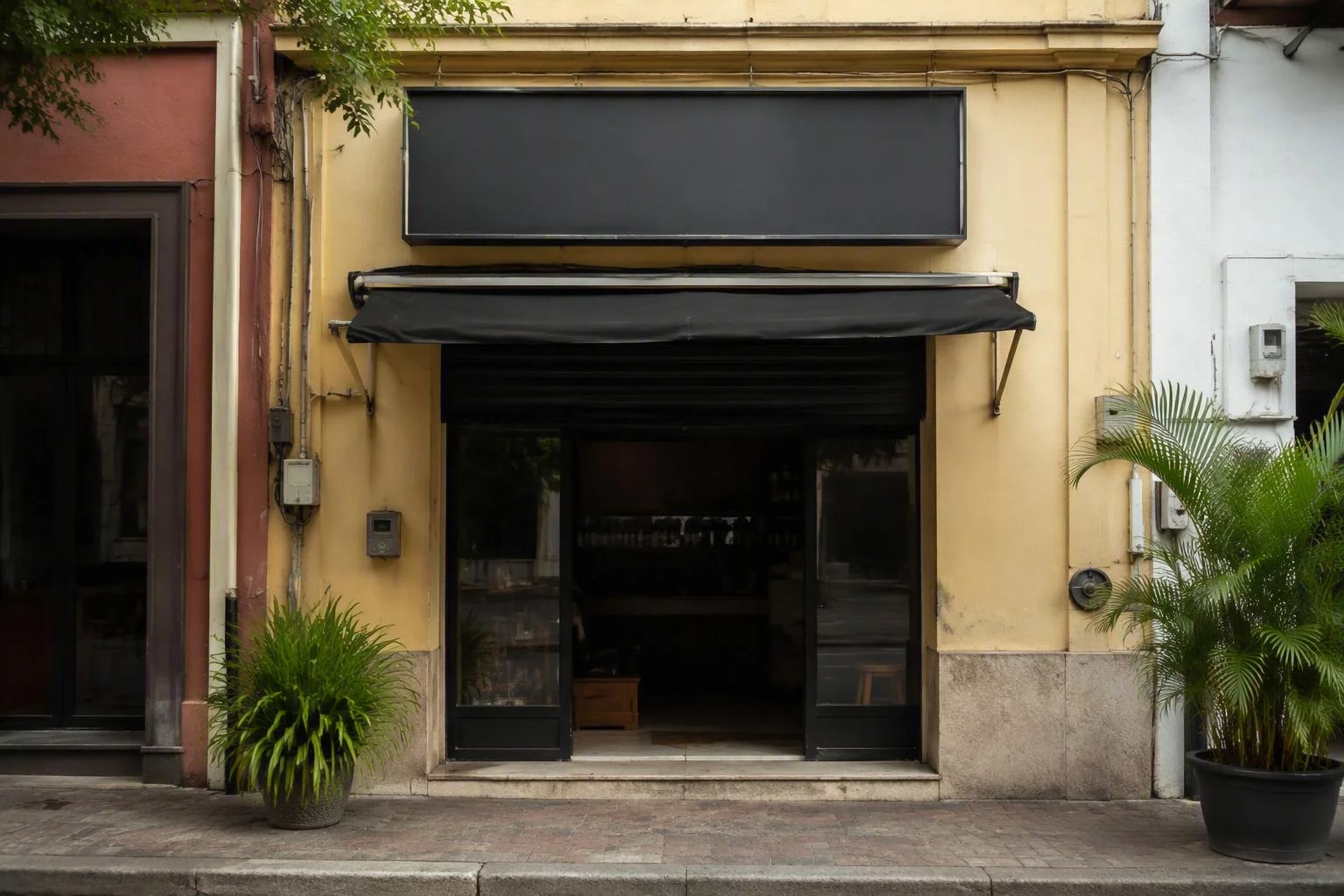Fachada com letreiro instalado, fotografada da calçada